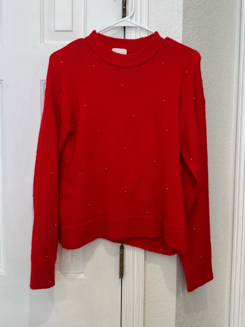 H&M Red Crewneck Sweater with Subtle Stud Detail